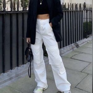 Zara White Cargo Baggy Pants